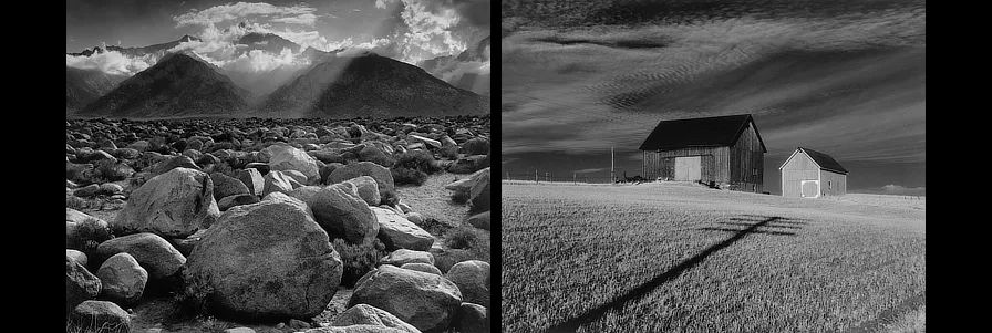 Ansel Adams. Mount Williamson, Sierra Nevada. 1944 / Minor White. Naples and Dansville, New York, 1955