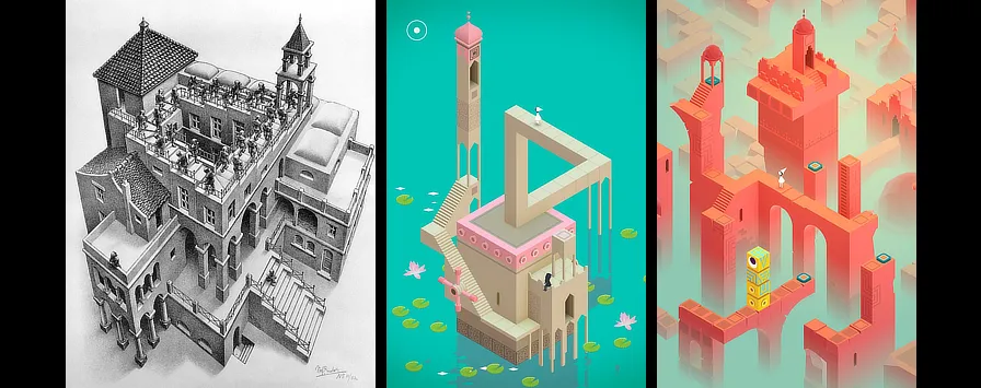 M.C. Escher. 1960 / Monument Valley I. 2014 / Monument Valley II. 2017