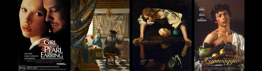 Girl with a Pearl Earring. 2003 (Dir. Peter Webber) / Johannes Vermeer. De Schilderkunst. 1666 / Caravaggio. Narciso. 1599 / Caravaggio. 1986 (Dir. Derek Jarman)