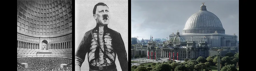 Albert Speer. Volkshalle. 1936 / John Heartfied. Adolf, der Übermensch: Schluckt Gol und redet Blech (AIZ). 1932 / The Man in the High Castle. 2015-2019