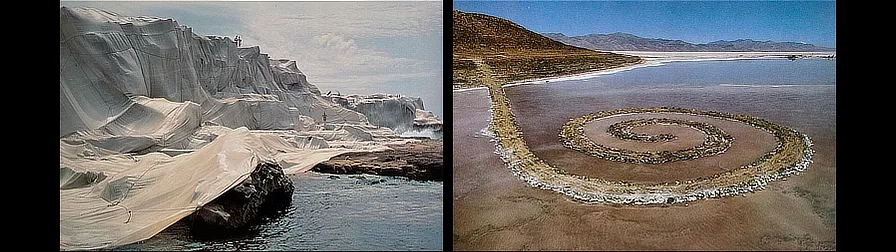 Christo and Jeanne-Claude. Little Bay. 1987 / Robert Smithson. Spiral Jetty. 1970