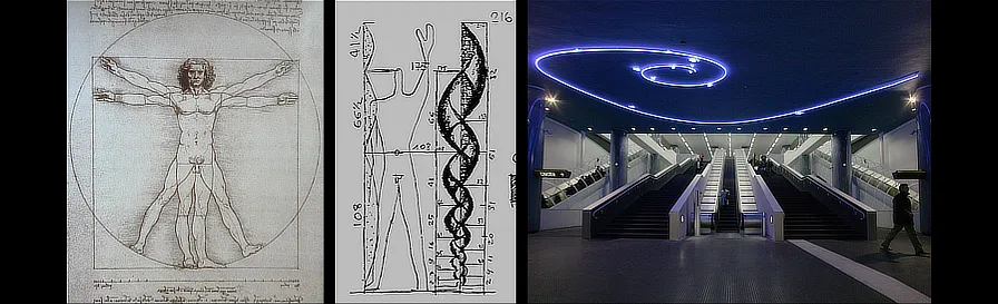 Leonardo da Vinci. Home de Vitruvi. 1490 / Le Corbusier. Le Modulor. 1946 / Mario Merz. Metro di Napoli. 2003