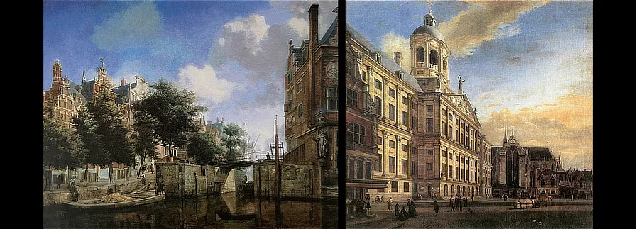 Jan Van der Heyden: Nieuwezijds Voorburgwal. 1670 / Dam. Amsterdam.1667